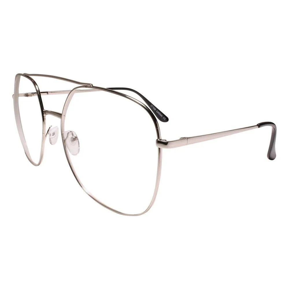 Oversized Exaggerated Mens Womens Square Silver Frame Clear Lens Glasses